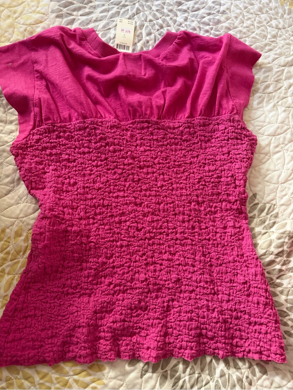 Maeve Hot Pink Smocked Knit Top